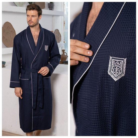 Халат мужской вафельный "Vien" Monte Carlo синий 54 (3XL)
