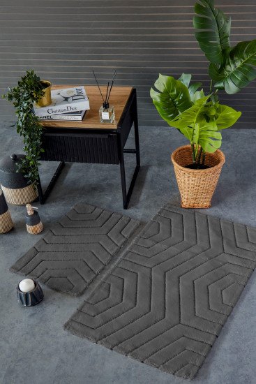 Комплект ковриков для ног в ванную 2 шт. "Do&Co" Plaid антрацит 40*60 см, 60*100 см