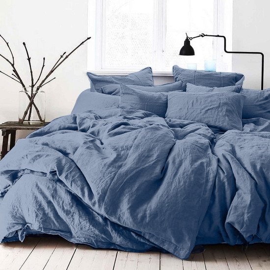 Постельное белье Вареный хлопок "Nova" Eco Line- синий Дуэт (семейное)