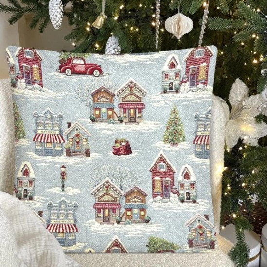 Декоративная наволочка "Гобелен" Новогодняя ярмарка Домики 45*45 (±2) см