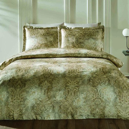 Постельное белье Сатин/шелк- Gatsby зеленый Евро