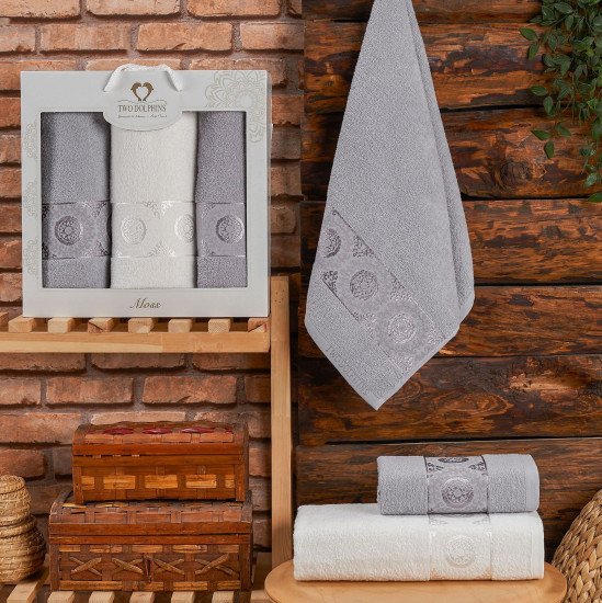 Комплект махровых полотенец 3 шт. "Two Dolphins" Moss светло-серый 50*90 см-2 шт, 70*140 см-1 шт