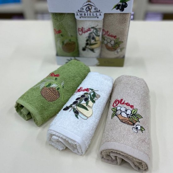 Комплект махровых полотенец для кухни 3 шт. "Ambiella" Олива v1 30*50 см