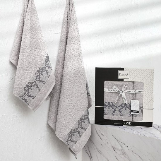 Комплект махровых полотенец 2 шт. "Karna" Bond серый 50*90 см, 70*140 см