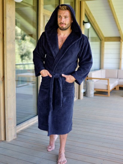 Халат мужской махровый "Vien" Cardinal с капюшоном navy 52 (2XL)