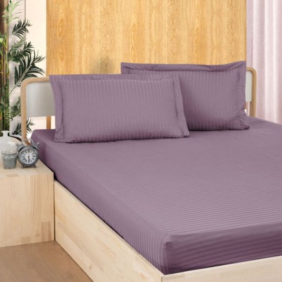 Простыня на резинке с наволочками "Karven" Stripe Satin лиловый 160*200 высота 28 см, 50*70 см-2 шт.
