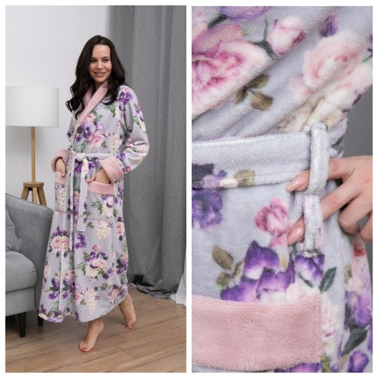 Халат женский велюровый "Vien" Fleur пудра 56 (4XL)