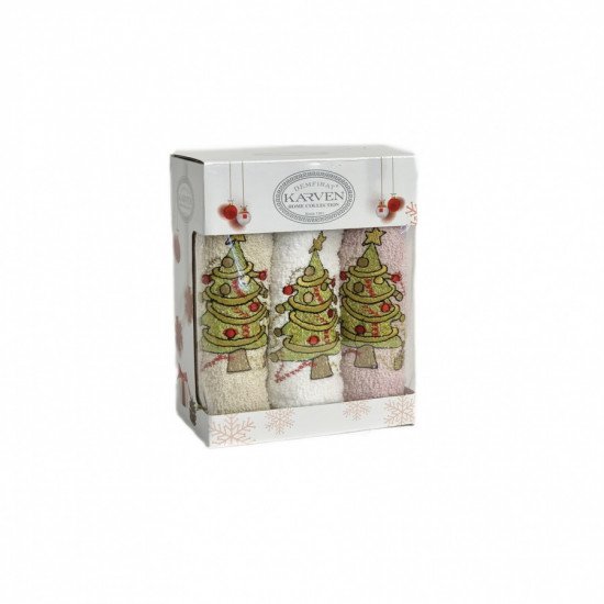 Комплект махровых полотенец для кухни 3 шт. "Karven" Новый Год Елки/v4 30*50 см