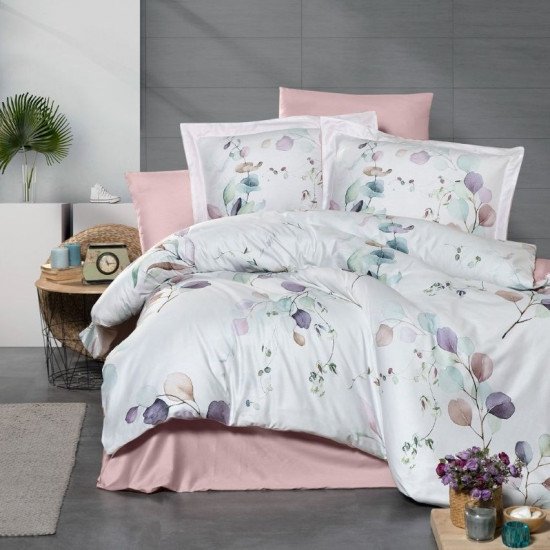 Постельное белье Сатин "DO&CO" Leaf- пудра Евро