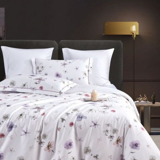 Постельное белье Люкс сатин с простыней на резинке- 2183-6/160 Евро