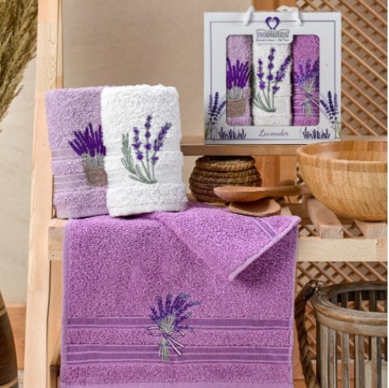 Комплект махровых полотенец для кухни 3 шт. "Two Dolphins" Lavender 30*50 см