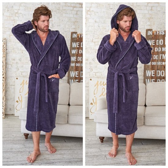 Халат мужской велюровый "Vien" Zevs с капюшоном джинс 54 (3XL)
