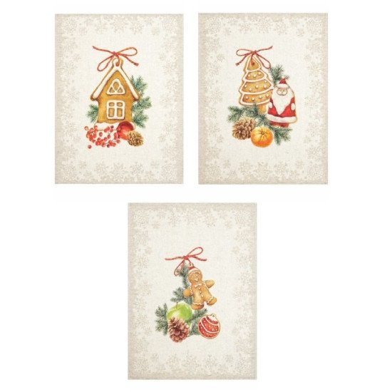 Комплект полотенец для кухни 3 шт. "Белорусский Лён" Рождественские пряники-3 46*60 см