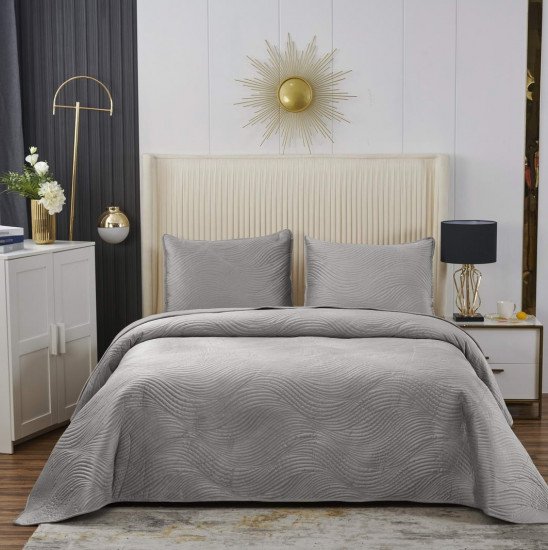 Покрывало с наволочками Жизель светло-серый 240*260 см