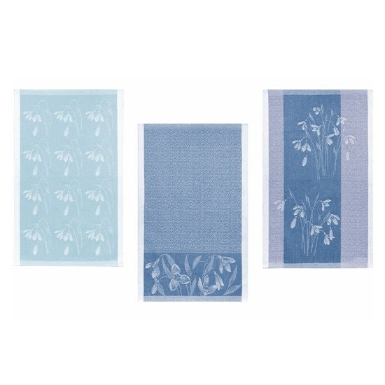 Комплект полотенец для кухни 3 шт. "Белорусский Лён" Подснежники голубые 43*70 см