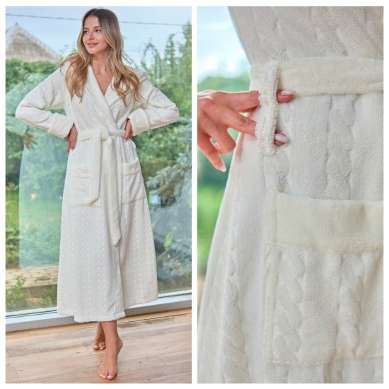 Халат женский велюровый "Vien" Rapunzel с капюшоном champagne 46 (M)