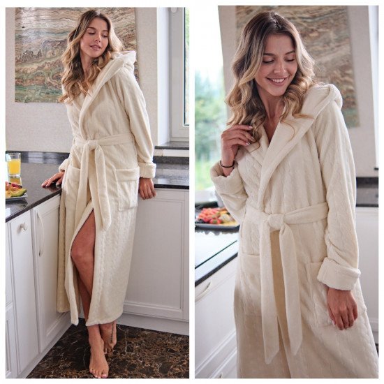 Халат женский велюровый "Vien" Rapunzel с капюшоном cream 48-50 (L/XL)