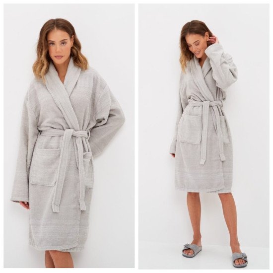 Халат женский  махровый "Ambiella" Paris серый 48-50 (L/XL)