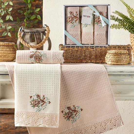 Комплект полотенец для кухни 3 шт. "Meteor" Bertice персиковый 40*60 см