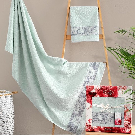 Комплект махровых полотенец 2 шт. "Karna" Marsella ментоловый 50*90 см, 70*140 см