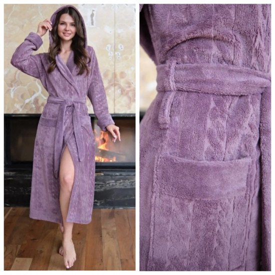 Халат женский велюровый "Vien" Rapunzel с капюшоном dried rose 54 (3XL)