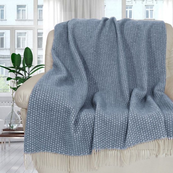 Плед "Vladi" Валенсия Boucle белый/ярко-голубой 140*200 см