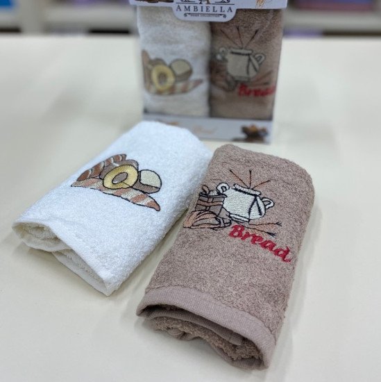 Комплект махровых полотенец для кухни 2 шт. "Ambiella" Хлеб кремовый/коричневый v3 30*50 см