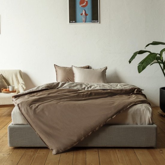 Постельное белье Сатин двустороннее- 3493 шоколад Евро