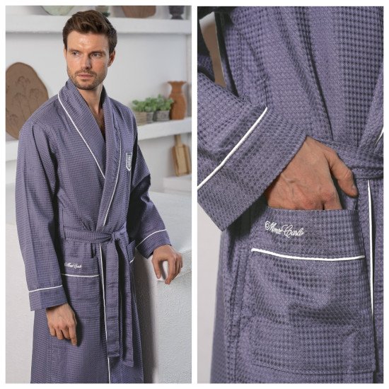 Халат мужской вафельный "Vien" Monte Carlo джинс 52 (2XL)