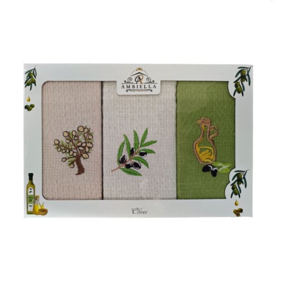 Комплект полотенец для кухни 3 шт. "Ambiella" Олива v2 40*60 см