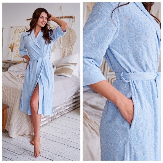 Халат женский велюровый "Vien" Evening Comfort summer blue 54 (3XL)