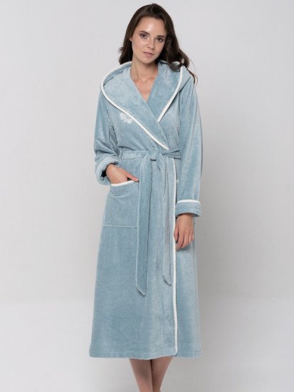 Халат женский велюровый "Vien" Juliette с капюшоном ниагара 54 (3XL)