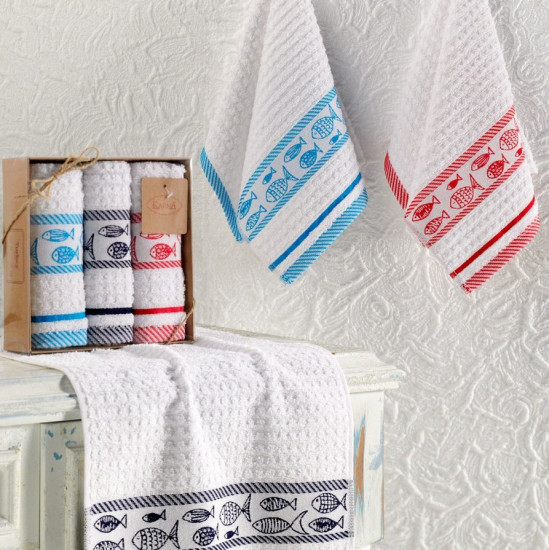 Комплект махровых полотенец для кухни 3 шт. "Karna" Fish 30*50 см