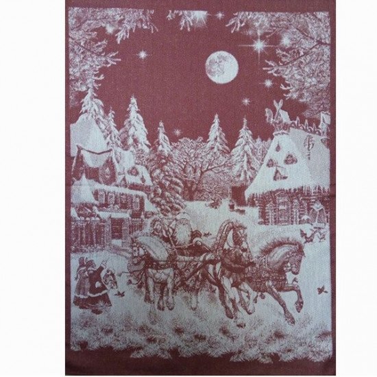 Полотенце кухонное "Белорусский Лён"  Русская зима (бордо) 50*70 см-1 шт