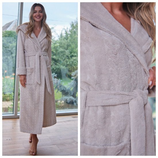 Халат женский велюровый "Vien" Rapunzel с капюшоном beige 48-50 (L/XL)