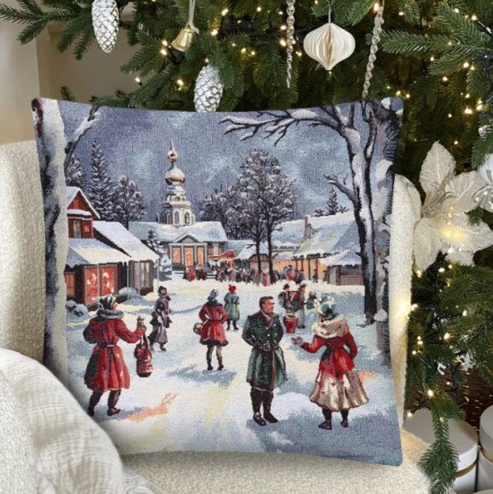 Декоративная наволочка "Гобелен" Москва Ярмарка серебро 45*45 (±2) см