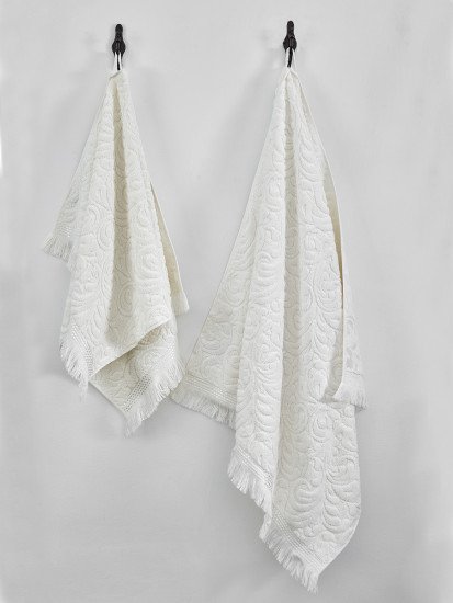 Комплект махровых полотенец 2 шт. "Karna" Esra кремовый 50*90 см, 70*140 см