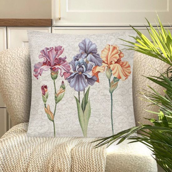 Декоративная наволочка "Гобелен" Ирисы фон разноцветные 45*45 (±2) см