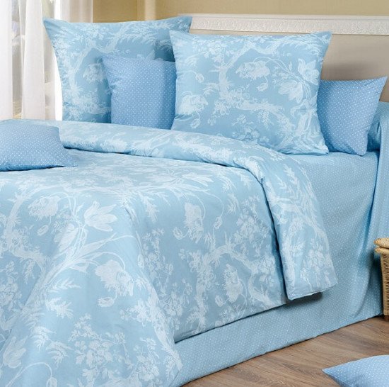 Постельное белье Перкаль Премиум Valencia- Комо голубой Евро