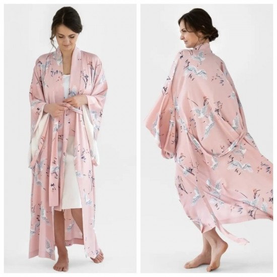 Халат женский в стиле кимоно "Ti Tocco" Журавли роза