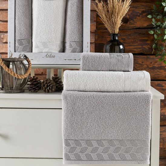 Комплект махровых полотенец 3 шт. "Two Dolphins" Atlas светло-серый 50*90 см-2 шт, 70*140 см-1 шт
