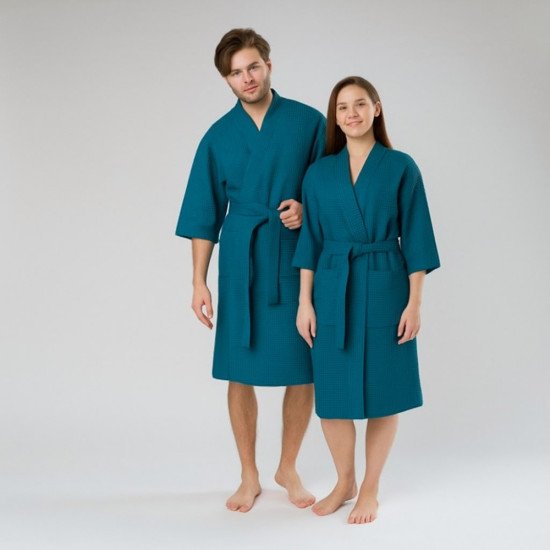 Халат вафельный  Кимоно изумруд 48-50 (L/XL)