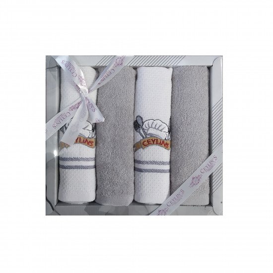 Комплект полотенец для кухни 4 шт. "Ceylin's" Поварской колпак/серый 40*60 см