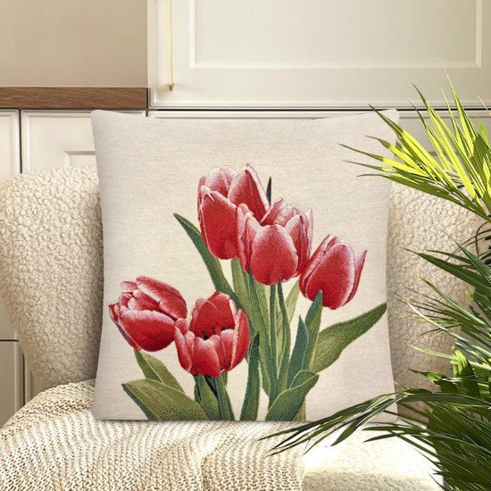 Декоративная наволочка "Гобелен" Тюльпаны моей любимой красные 45*45 (±2) см