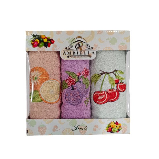 Комплект махровых полотенец для кухни 3 шт. "Ambiella" Фрукты v1 30*50 см