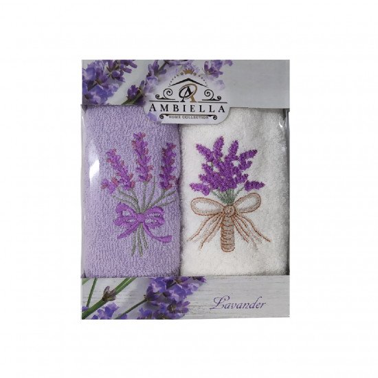 Комплект махровых полотенец для кухни 2 шт. "Ambiella" Лаванда кремовый/сиреневый v1 30*50 см