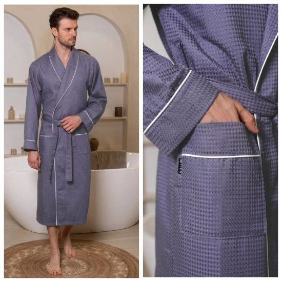 Халат мужской вафельный "Vien" Comfort джинс 48-50 (L/XL)