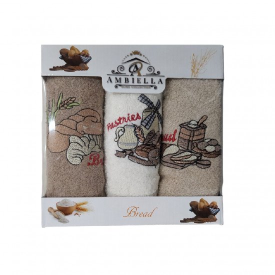 Комплект махровых полотенец для кухни 3 шт. "Ambiella" Хлеб v1 30*50 см