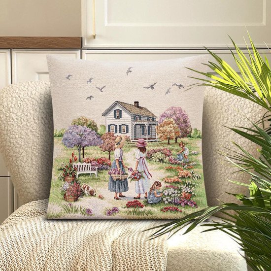 Декоративная наволочка "Гобелен" Весенний парк Девочки 45*45 (±2) см