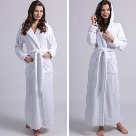 Халат женский велюровый "Vien" Lady с капюшоном white 52 (2XL)